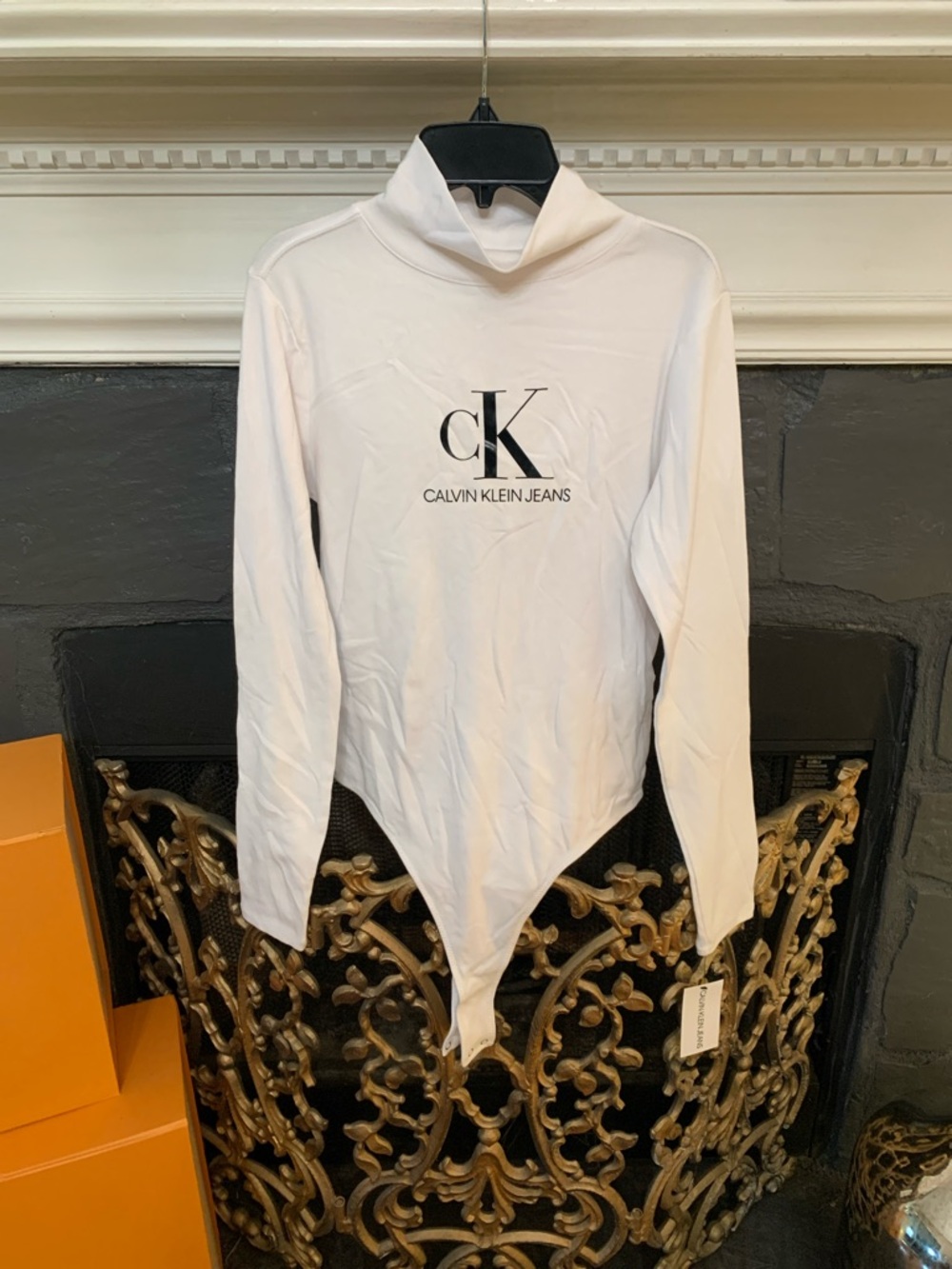 Calvin Klein Jeans White Long-Sleeve Logo Bodysuit
